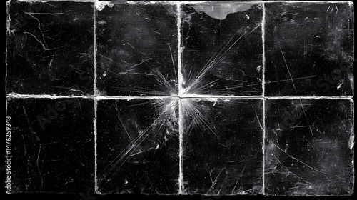 Cracked Glass Overlay: A distressed, cracked glass texture with a grid-like pattern, ideal for adding a vintage or grunge aesthetic to design projects.