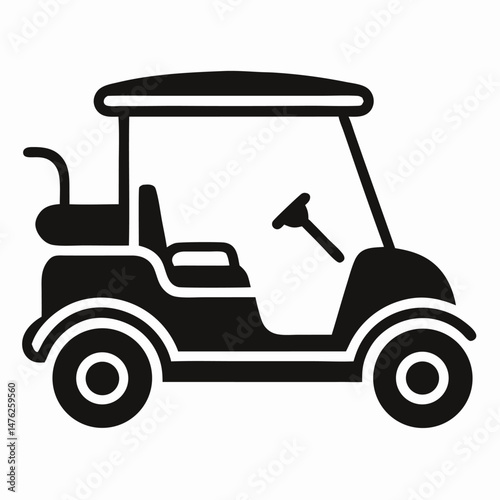 Golf Cart Icon: Black and White Side View Illustration