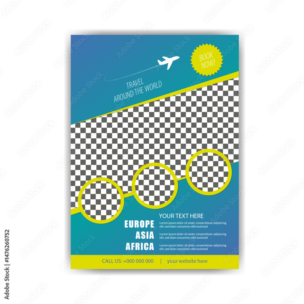 Modern poster travel flyer design template bundle. Editable tour poster template with brush stroke set