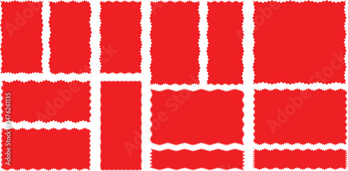 Set of  red frames with zigzag edge. Rectangle shape frame with zigzag edge. scallop edge shape. jagged ellipses elements.