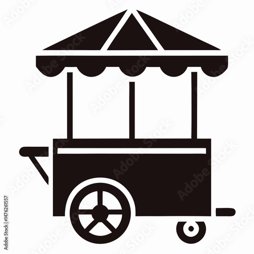 Black and White Food Cart Icon: Mobile Vendor Stand