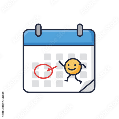 Smiley character marking a date on a calendar illustration  