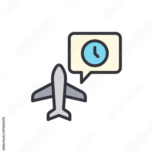 Plane With Clock Indicates Flight Time On A Transparent Background