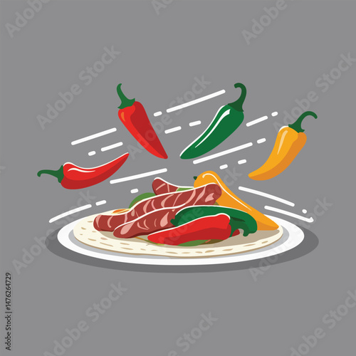 Sizzling Fajita T-shirt Design with Bold Typography, Iconic Mexican Food Elements, and Vibrant Solid Colors to Celebrate National Fajita Day in a Fun and Playful Style