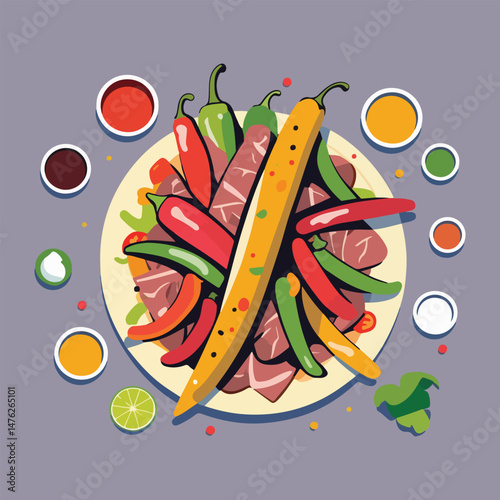 Sizzling Fajita T-shirt Design with Bold Typography, Iconic Mexican Food Elements, and Vibrant Solid Colors to Celebrate National Fajita Day in a Fun and Playful Style