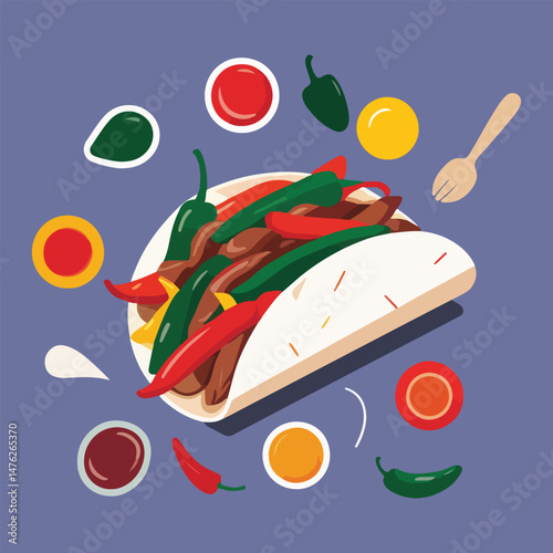 Sizzling Fajita T-shirt Design with Bold Typography, Iconic Mexican Food Elements, and Vibrant Solid Colors to Celebrate National Fajita Day in a Fun and Playful Style