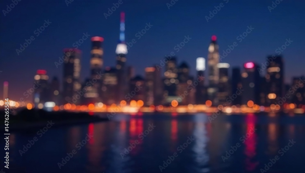 Obraz premium Abstract blurred city skyline at night, perfect for overlay or background , design, backdrop, metropolis