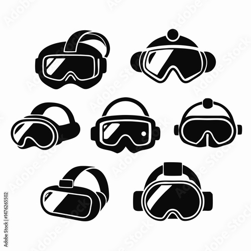 Set of Diving Masks Icons: Scuba, Snorkeling, and Swim Goggles