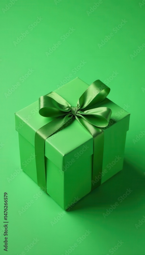 Obraz premium Green paper gift box, overhead shot, green background Perfect for sustainable shopping promotion , sustainable, holiday