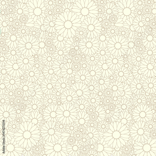 Seamless Floral Daisy Pattern – Hand-drawn Outline on  Pastel Background
