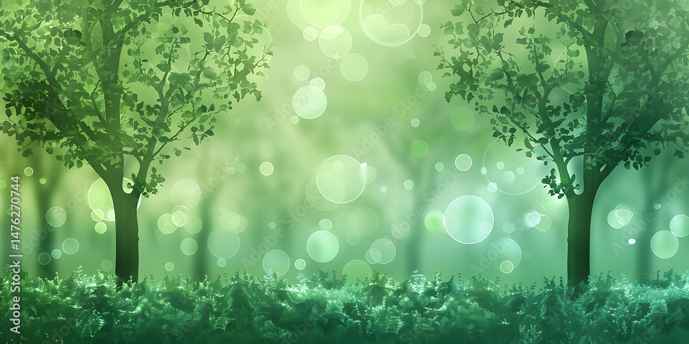 Obraz premium Serene Forest with Dreamy Green Bokeh Background