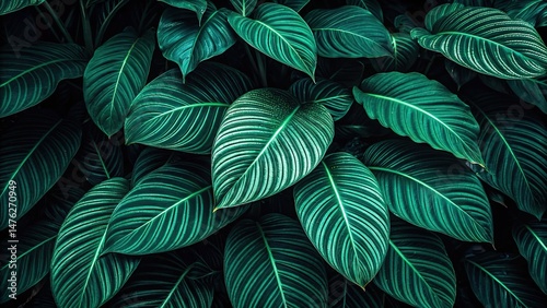 Lush Tropical Foliage Exuding a Sense of Deep Tranquility and Verdant Mystery