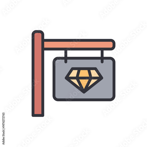 Stylized Jewelry Store Sign Featuring Faceted Gemstone Illustration