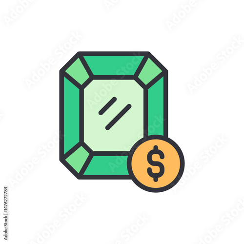 Emerald Cut Gemstone With Dollar Sign Icon For Finance Concept