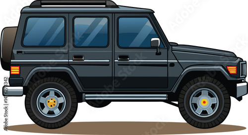 Side of view Realistic black car SUV isolated on white background.