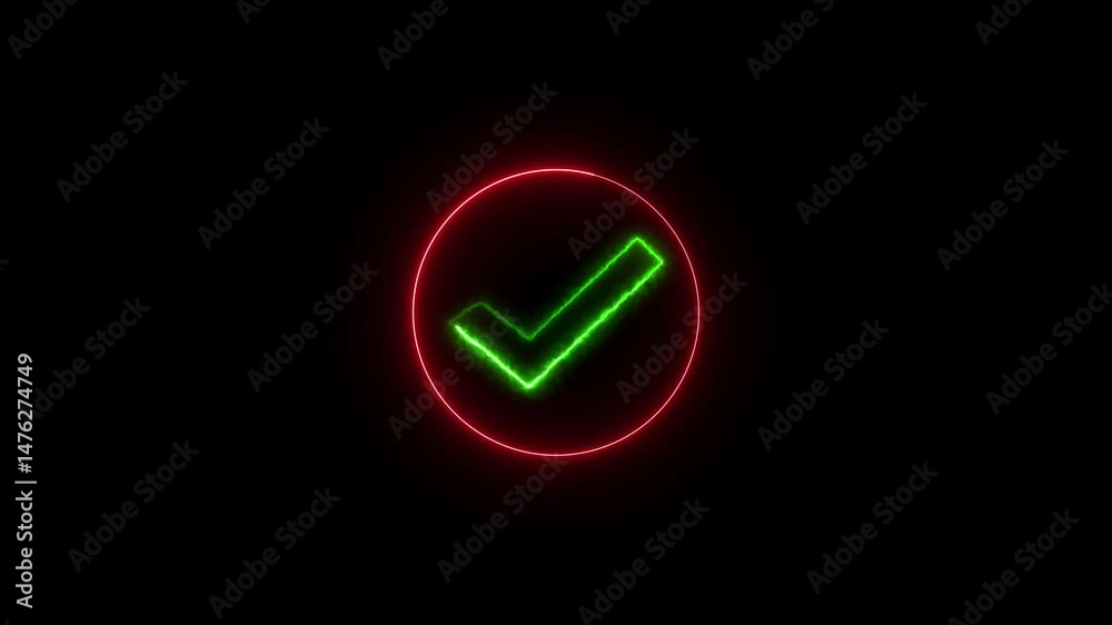 Animation of check mark icon background. Neon Tick mark icon seamless loop 4k video. Animation of check mark icon background. Neon Tick mark icon seamless loop 4k video.
