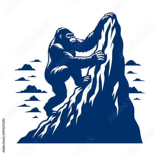 Gorilla Climbing a Mountain Peak A Majestic Silhouette