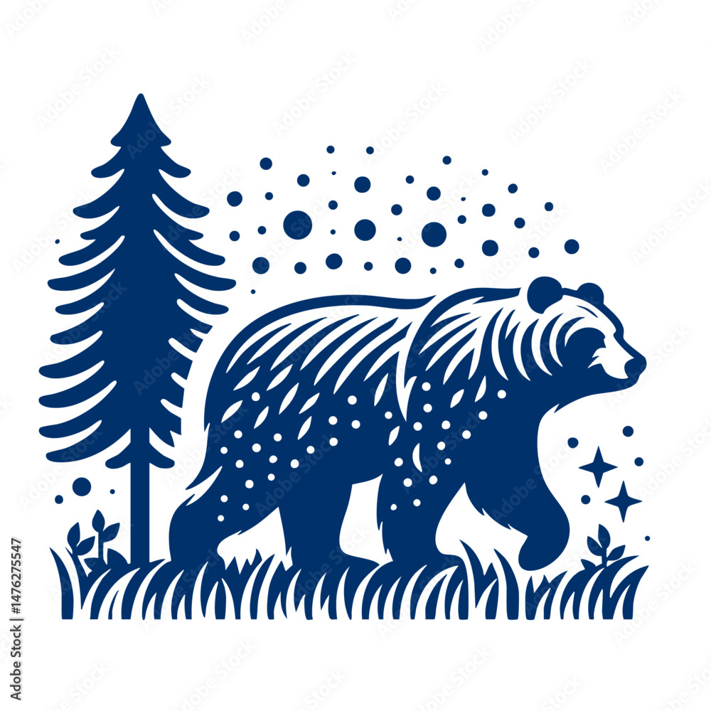 Fototapeta premium Majestic Winter Bear in the Forest A Stunning Nature Illustration