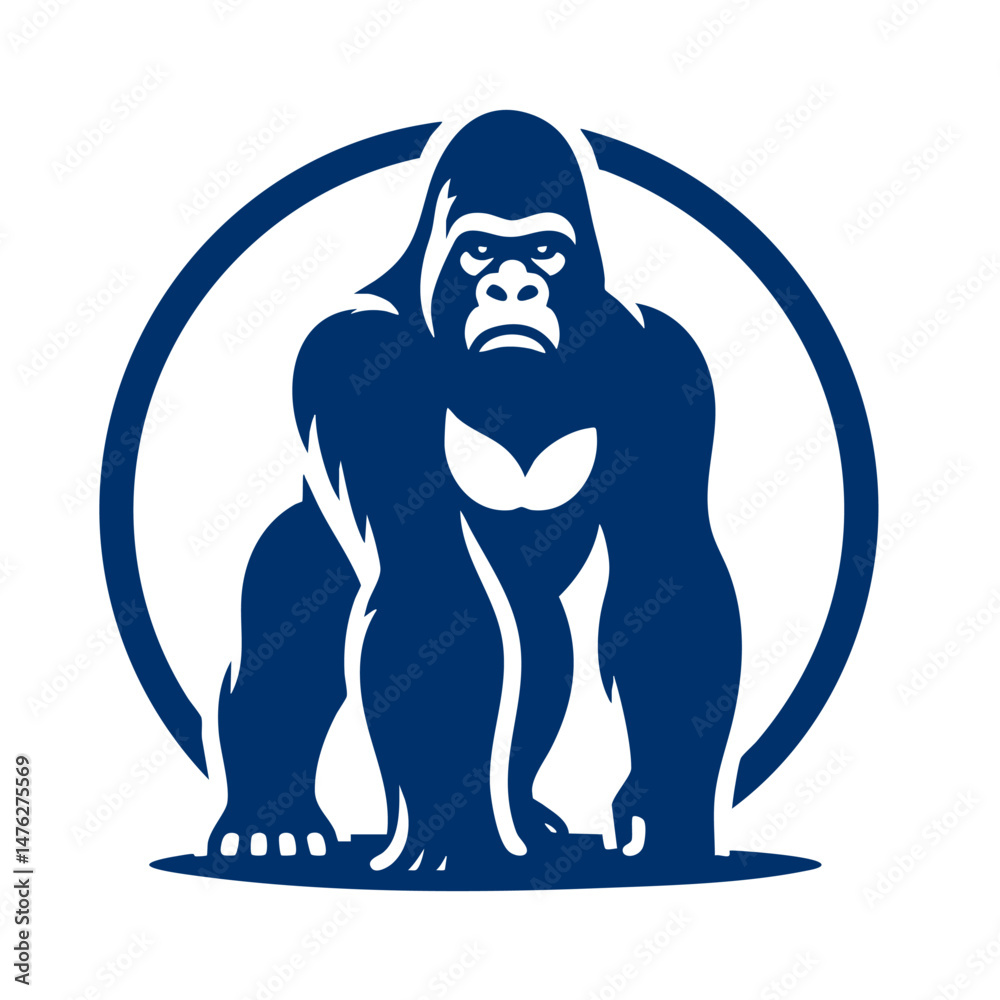 Obraz premium Majestic Gorilla Powerful Ape in Dark Blue Circle Silhouette