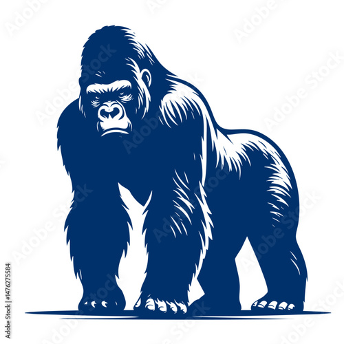 Majestic Gorilla Powerful Ape in Dark Blue Vector Illustration