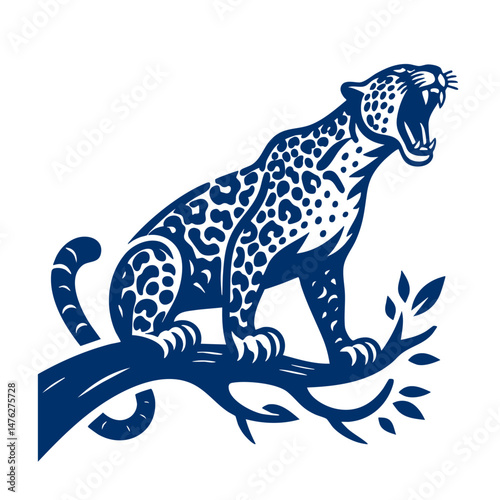 Roaring Jaguar on Tree Branch Majestic Wildlife in the Rainforest