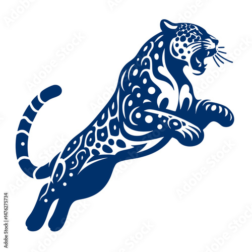 Leaping Jaguar A Majestic Blue Vector Illustration