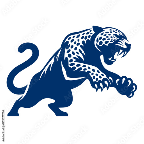 Majestic Leaping Jaguar A Powerful Blue Silhouette Vector Graphic