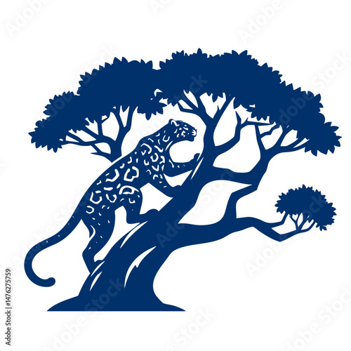 Majestic Jaguar Climbing a Tree A Stunning Wildlife Silhouette