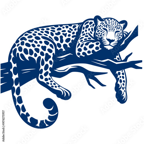 Majestic Jaguar Sleeping on Tree Branch Wild Cat in Nature