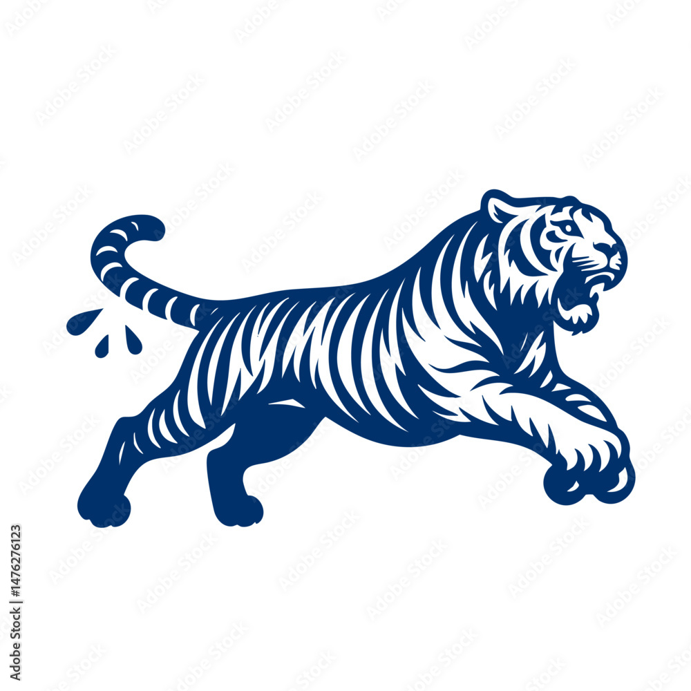 Obraz premium Majestic Leaping Tiger A Powerful Blue and White Vector Illustration