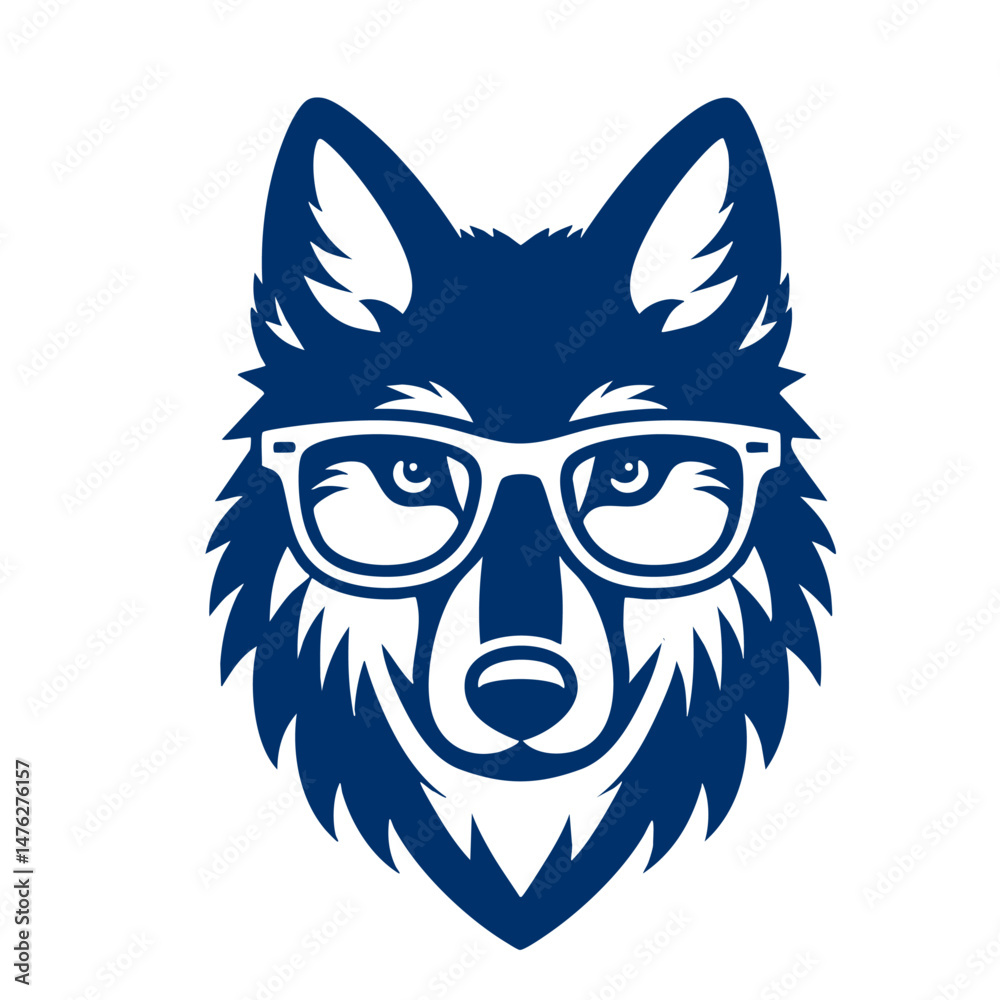 Hipster Wolf in Glasses Cool Canine Portrait, Vector Graphic Hipster Wolf in Glasses Cool Canine Portrait, Vector Graphic