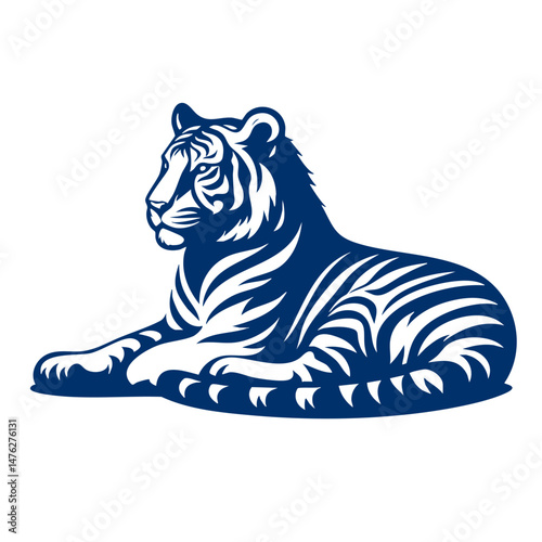 Majestic Tiger A Stunning Blue and White Vector Illustration of a Powerful Predator