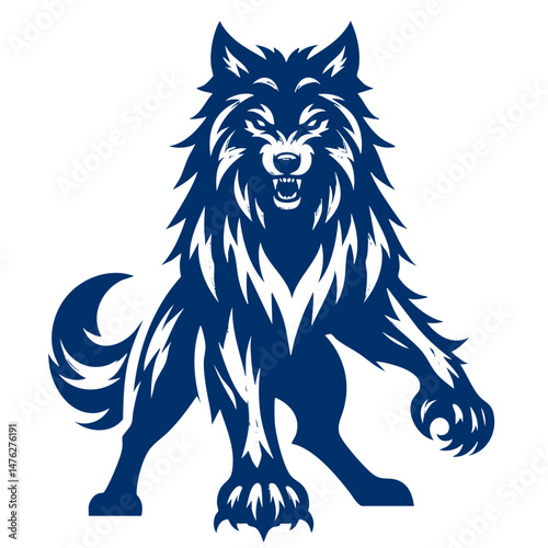 Majestic Blue Wolf Fierce Predator Vector Graphic