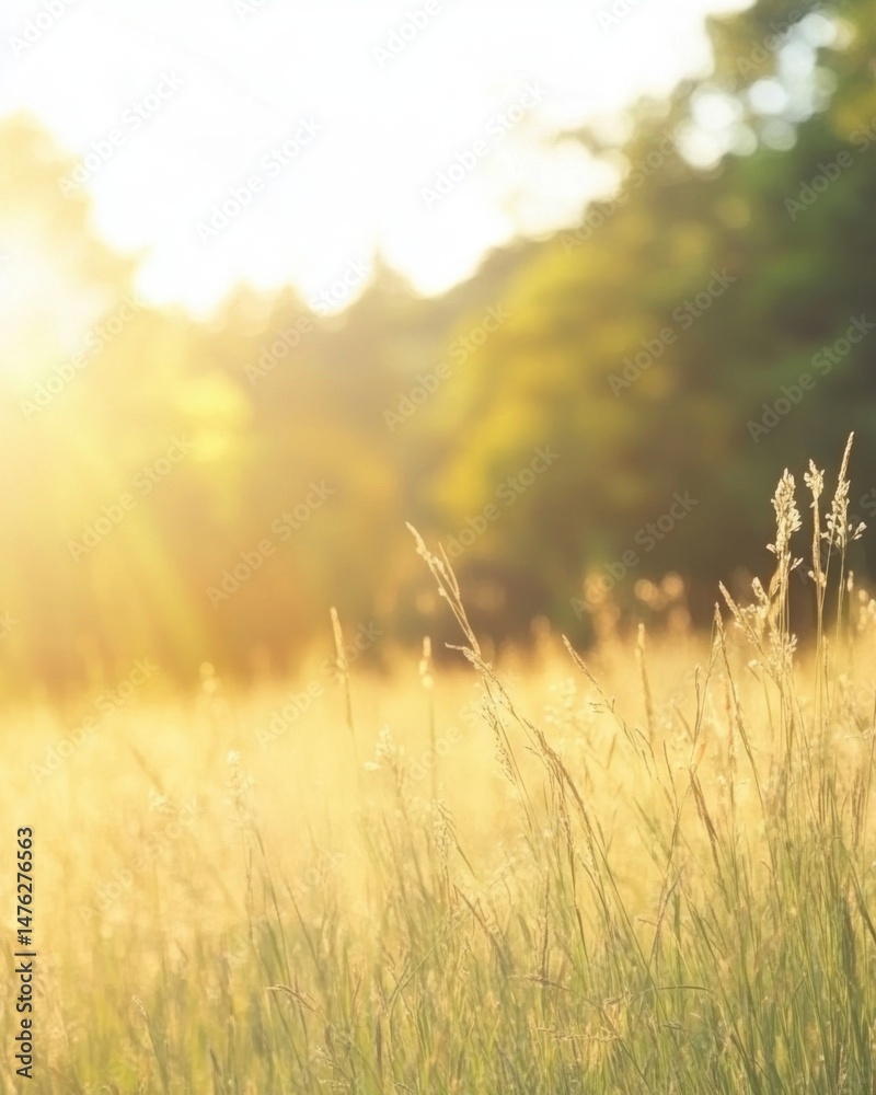 Golden meadow landscape with sunbeams shining through tall grass, soft focus, peaceful nature scene, summertime Golden meadow landscape with sunbeams shining through tall grass, soft focus, peaceful nature scene, summertime