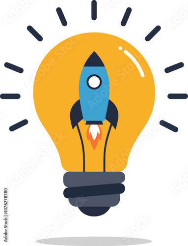 light bulb with stylized rocket silhouette inside