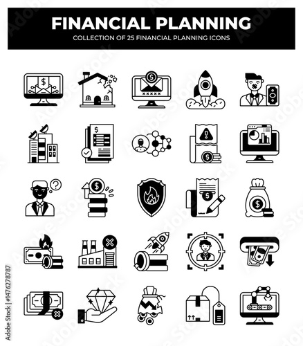 Financial Planning Icons: A Collection of 25 Essential Business and Finance Icons