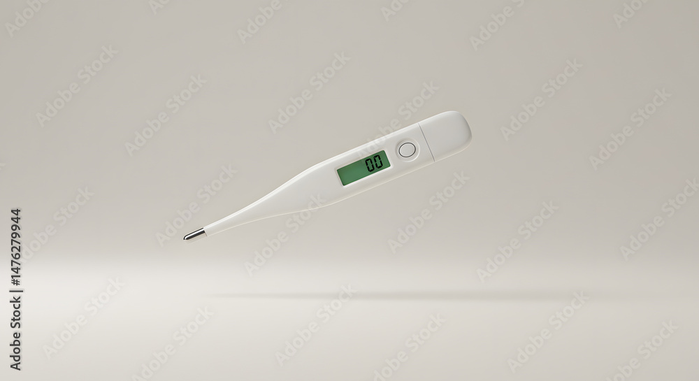 Obraz premium Floating Digital Thermometer on White Background