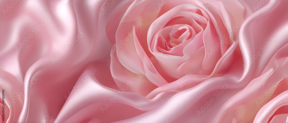 Vertical composition featuring multiple delicate pink rose blooms on a soft pink silk satin fabric background, an elegant backdrop for fashion, advertisement, product display, and print. Vertical composition featuring multiple delicate pink rose blooms on a soft pink silk satin fabric background, an elegant backdrop for fashion, advertisement, product display, and print.