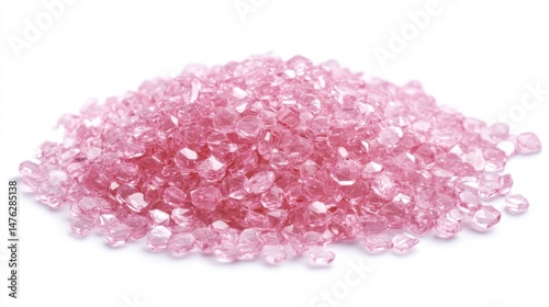 Pile of Pink Glass Gems on White Background Studio Still Life Close Up Shot for Jewelry Crafting and Decoration Projects