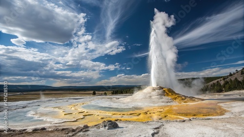 Spectacular Eruption of the Lone Star Geyser in Yellowstone National Park, USA