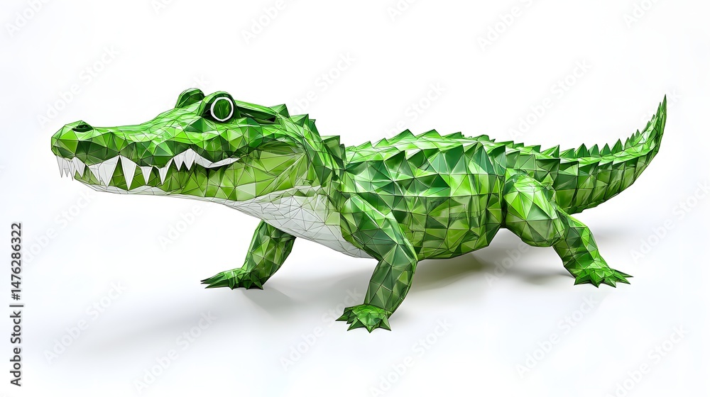 Fototapeta premium Geometrically-designed crocodile figurine against a plain background.