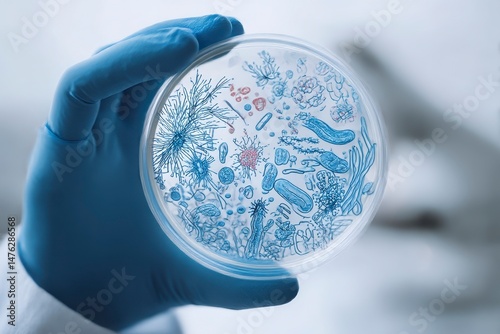 Obraz na płótnie Scientist holding Petri dish with microbes on white background w salonie