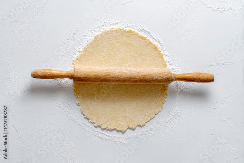 Obraz na płótnie Cooking homemade pie. Raw dough and rolling pin on white background w salonie