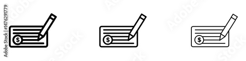 Signing cheque icons. modern minimalist symbol outline vector flat style