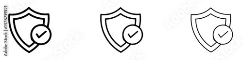 Shield check icons. modern minimalist symbol outline vector flat style