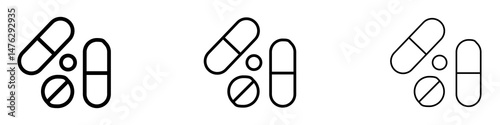 Medicine pills icons. modern minimalist symbol outline vector flat style