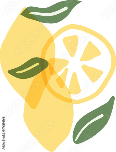 Lemon and Citrus Slice Illustration with Green Leaves