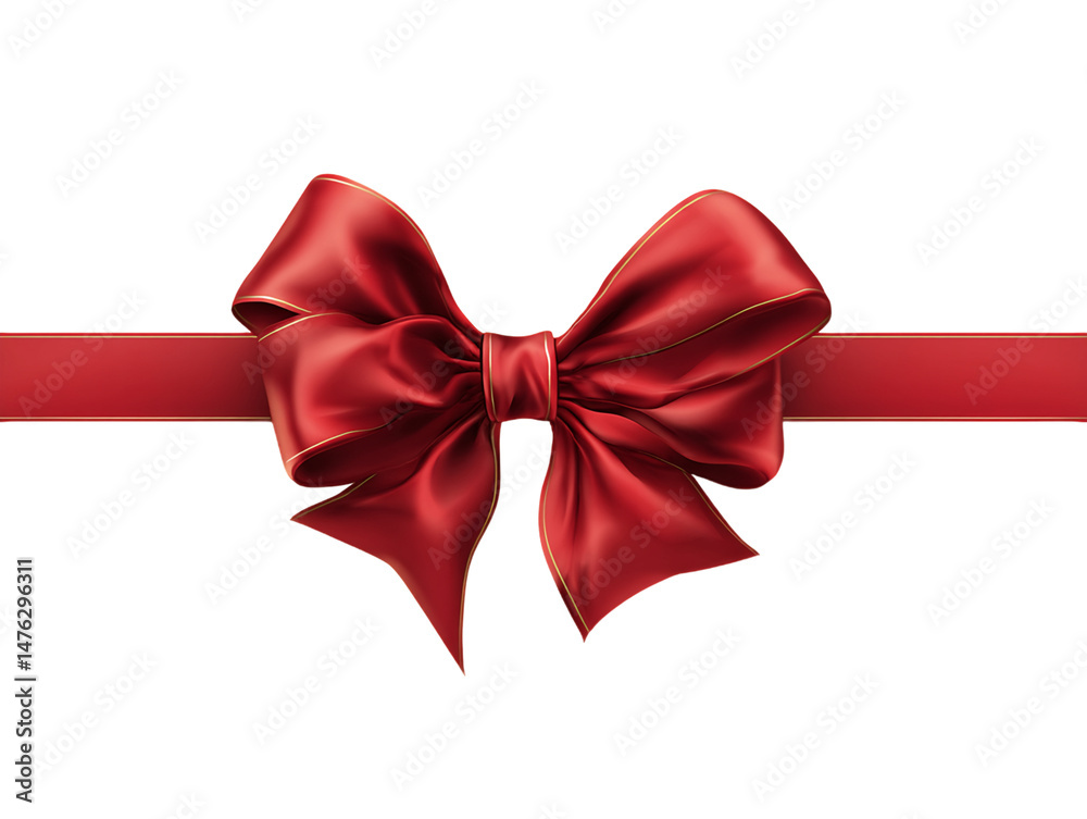 Red Satin Gift Bow with Gold Edge on Transparent Background, PNG Red Satin Gift Bow with Gold Edge on Transparent Background, PNG
