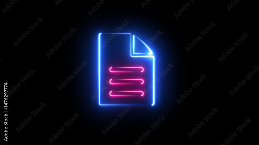 Glowing neon Document file icon isolated animation .Paper icon. File Icon animation .