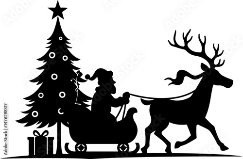 Christmas Reindeer and Tree Silhouette Scene"